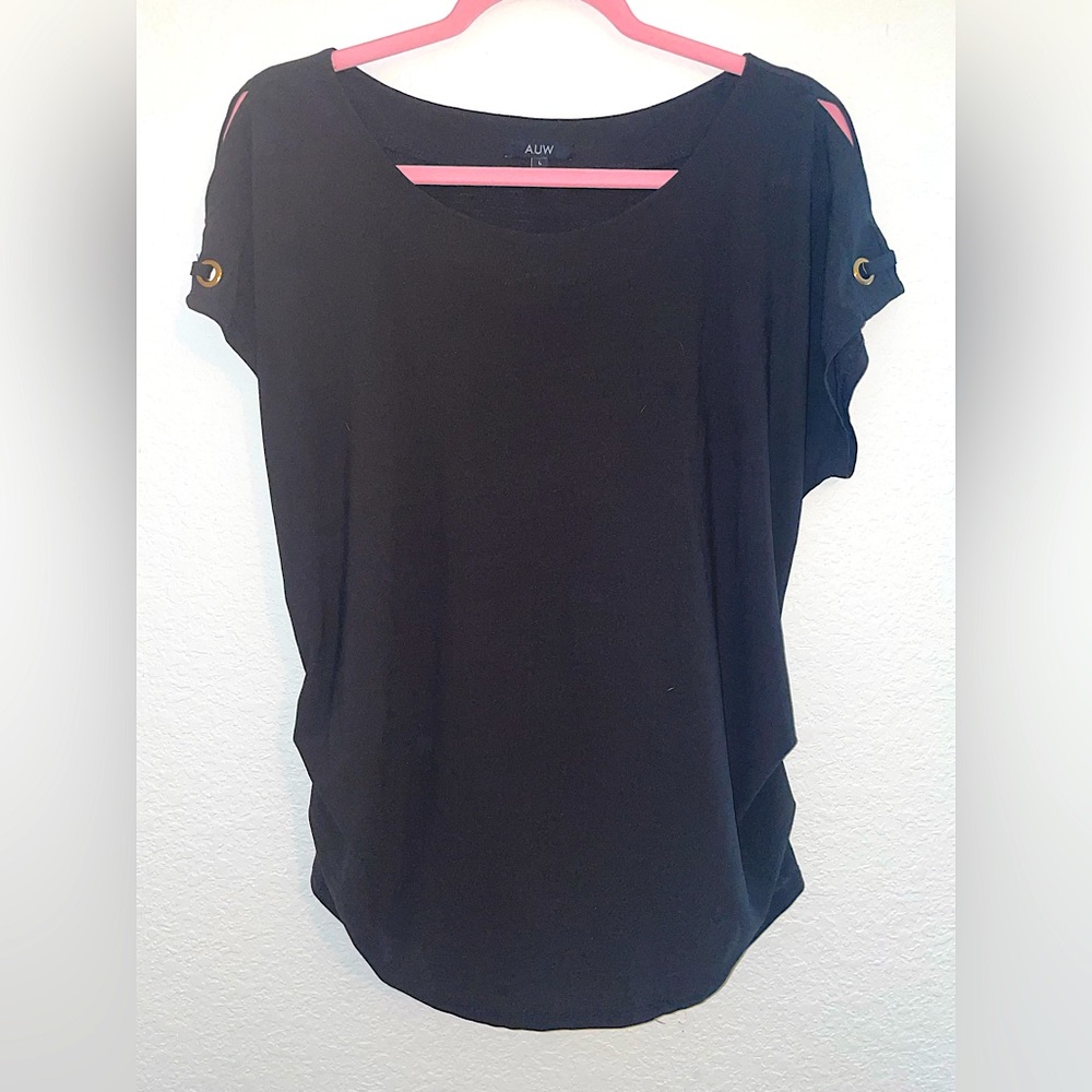 Brand is AUW, Size L , all black dress shirt / business casual